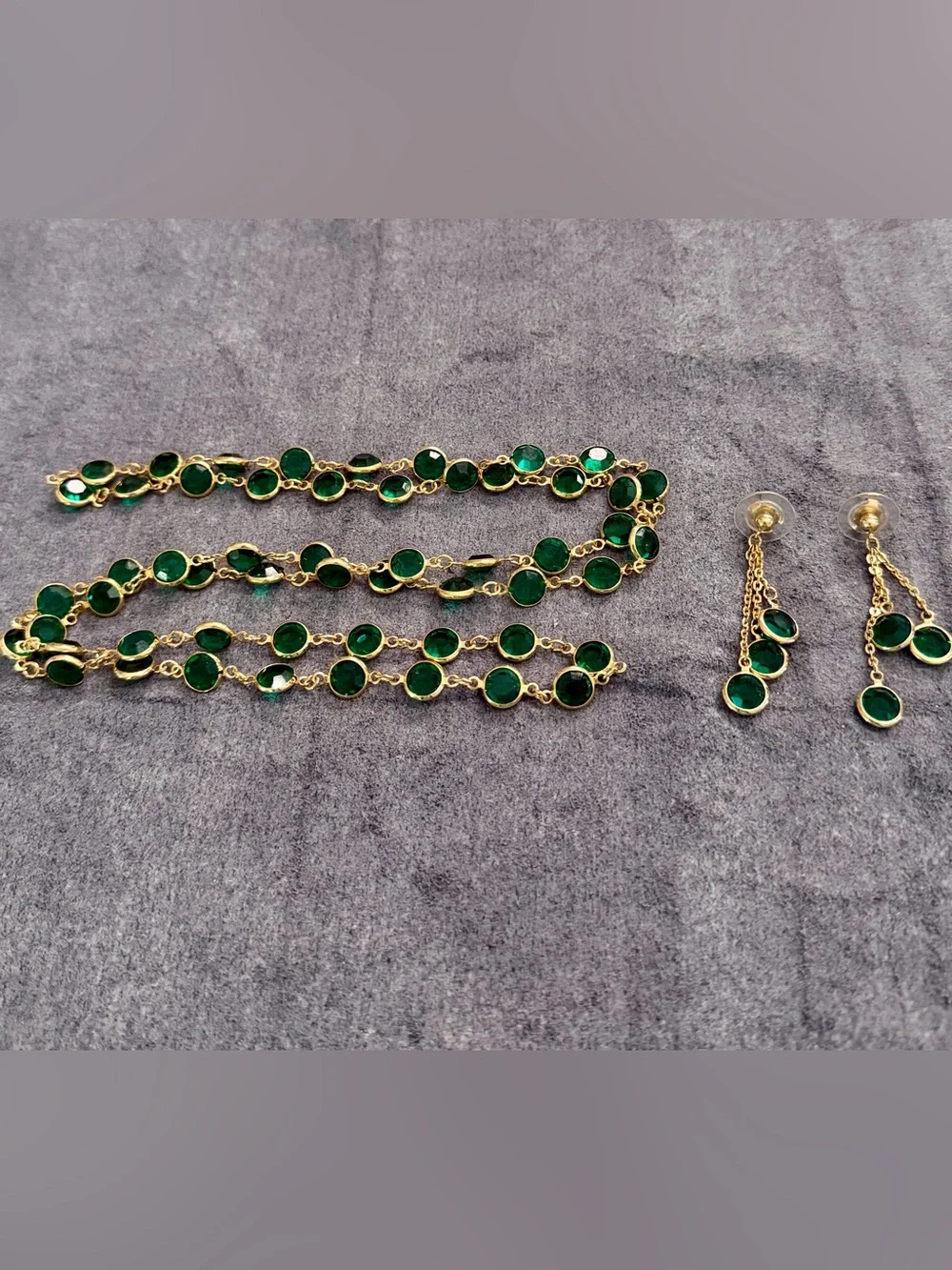 Vintage 80’s Gold Tone Green Gemstones Necklace & Earrings Set Swarovski?